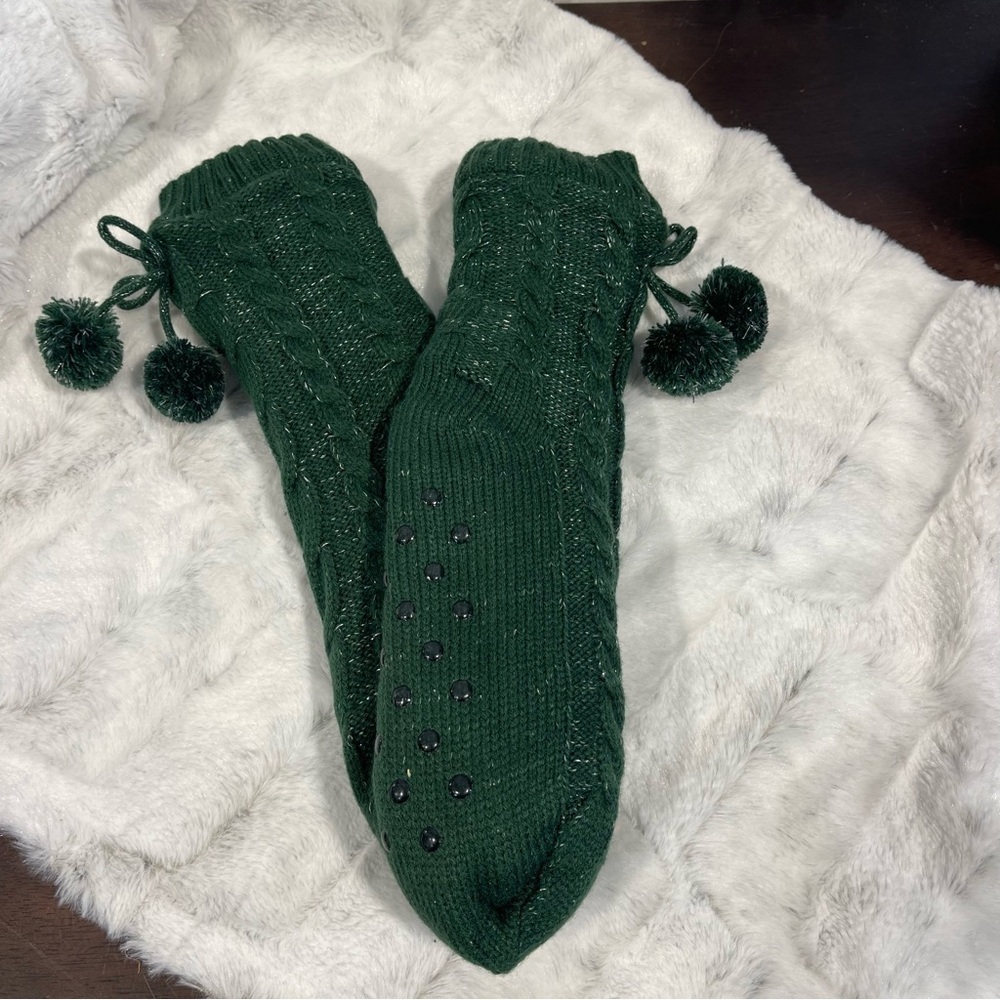 Cozy Green Knit Slipper Socks
